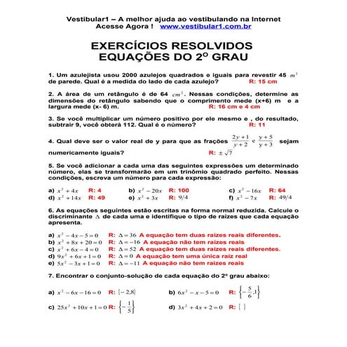 Exercicios Resolvidos Equacao 2 Grau 0