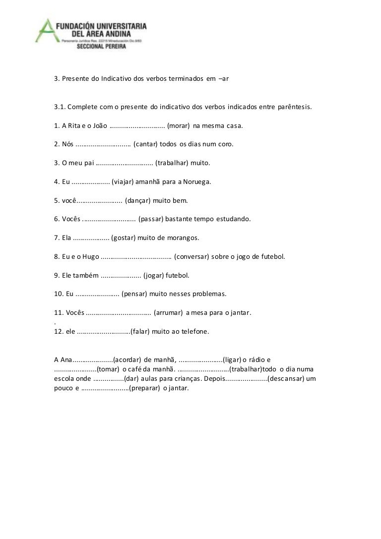 Exercicios De Espanhol 8 Ano Presente Do Indicativo