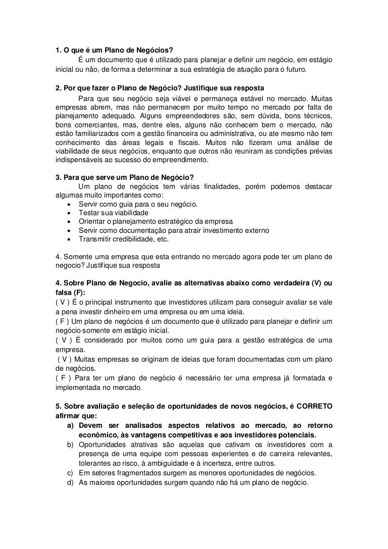 Exercicios Empreendedorismo - Plano de Negócio