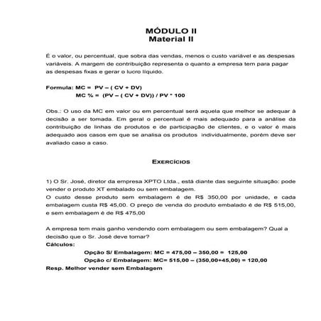 Exercio ponto equilibrio