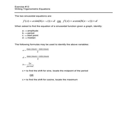 Exercise #13 notes ~ equations