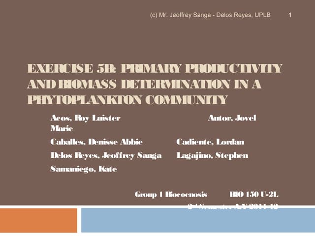 Primary Productivity and Biomass De...