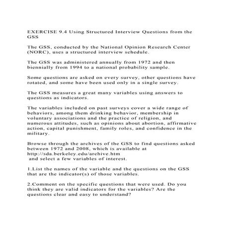 EXERCISE 9.4 Using Structured Interview Questions from the GSS .docx