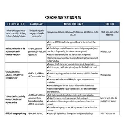Exercise plan to test continuity prep go | DOCX