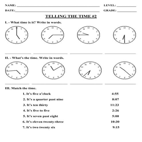 Exercise  for telling time