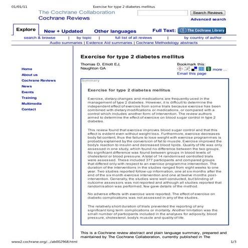 Exercise for type 2 diabetes mellitus | PDF