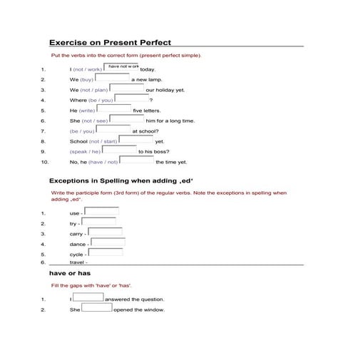 Exercise on present perfect and past perfect