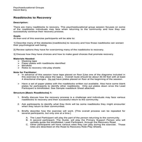 Exercise: Roadblocks to Recovery