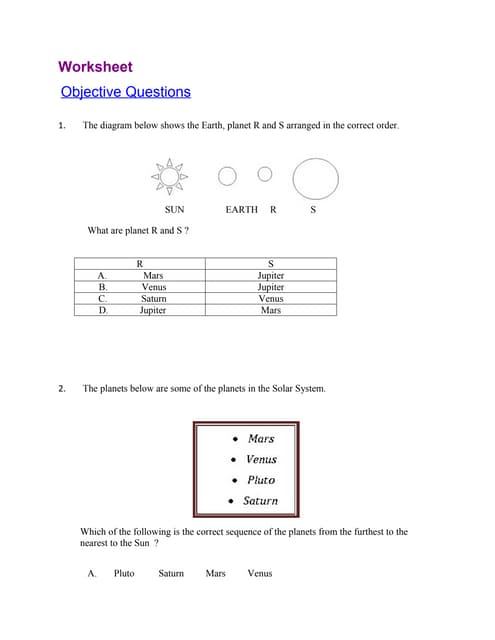 Solar system (worksheet 2) | PDF