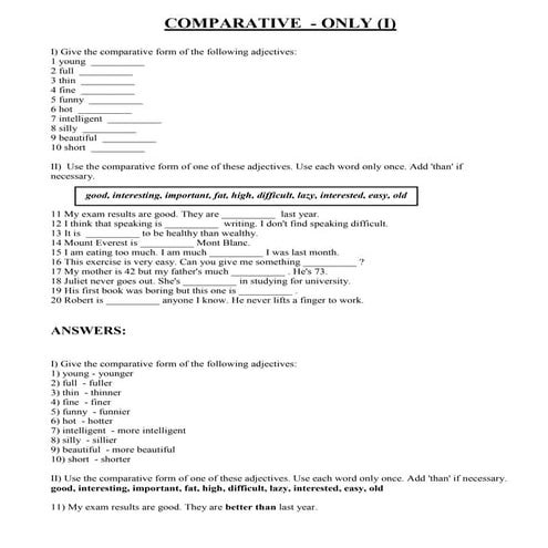 Exercises comparatives | PDF