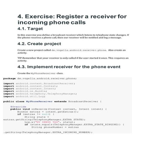 Exercises broadcast receiver,incoming phone call