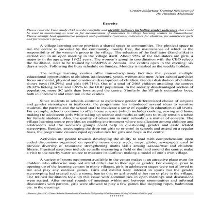 Exercises for Gender Budgeting trainings