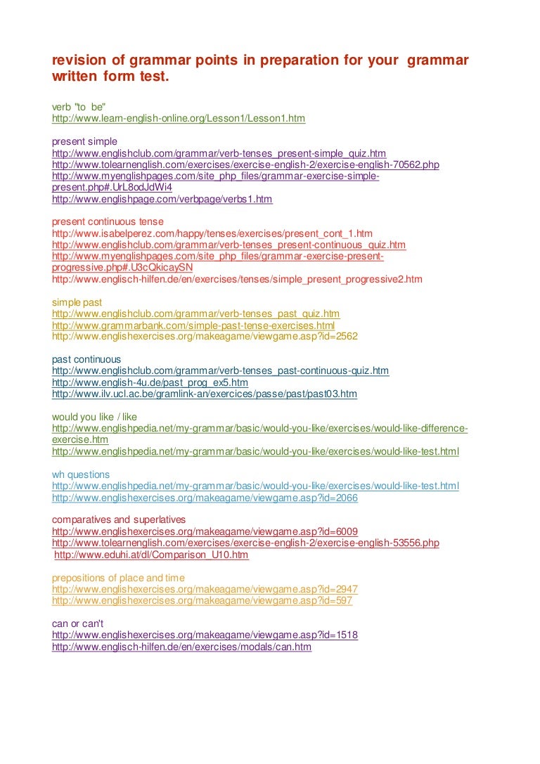 Exercises In Preparation For Written Test 1 Bl
