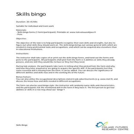 Exercise in Skills Bingo | PDF