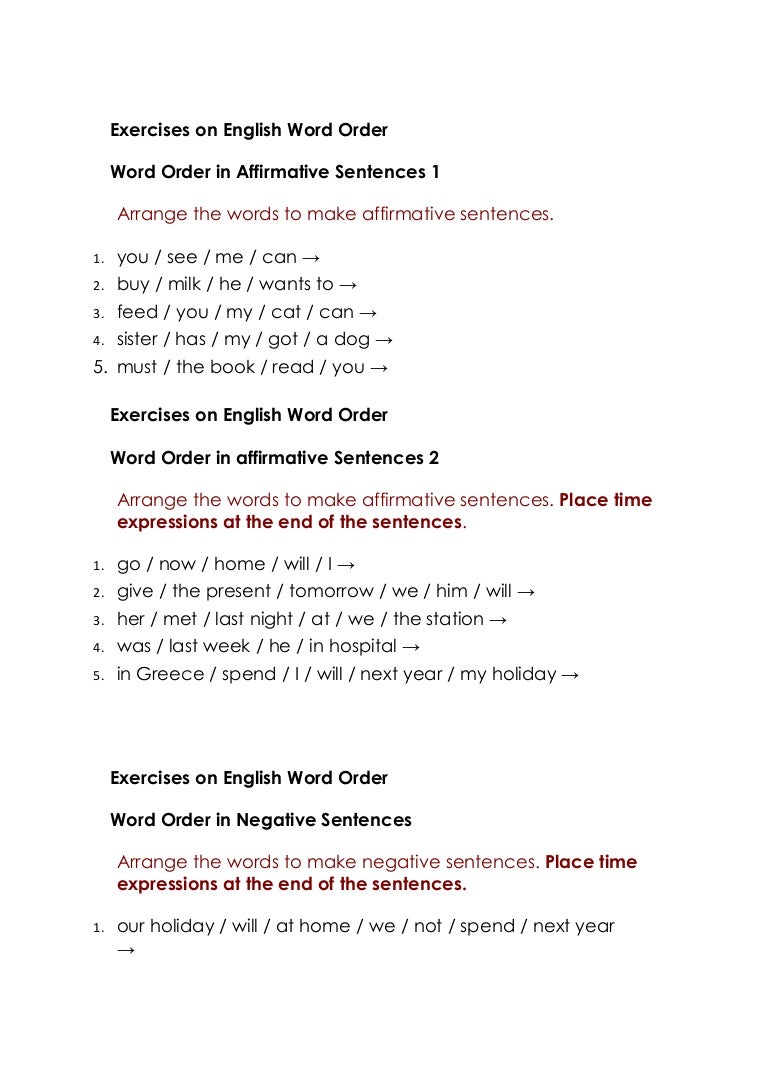 worksheet Word Order Worksheets exercises on english word order