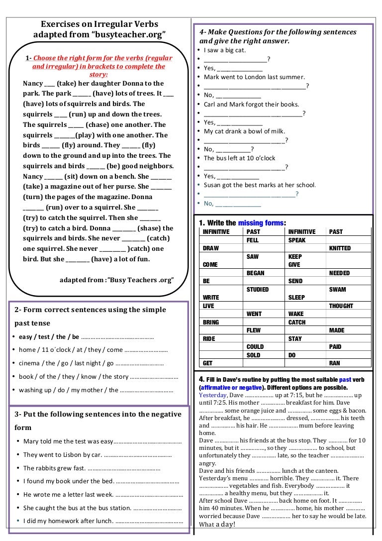 Regular and irregular verbs exercises pdf