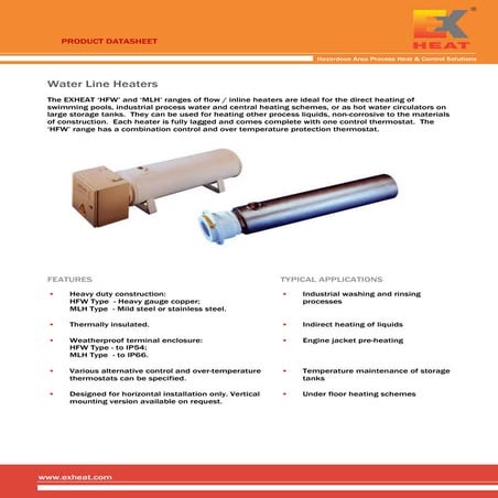 Exheat HFW Water Line Heaters - Spec Sheet