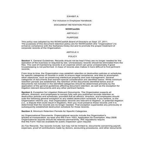 NOWCastSA Document Retention Policy