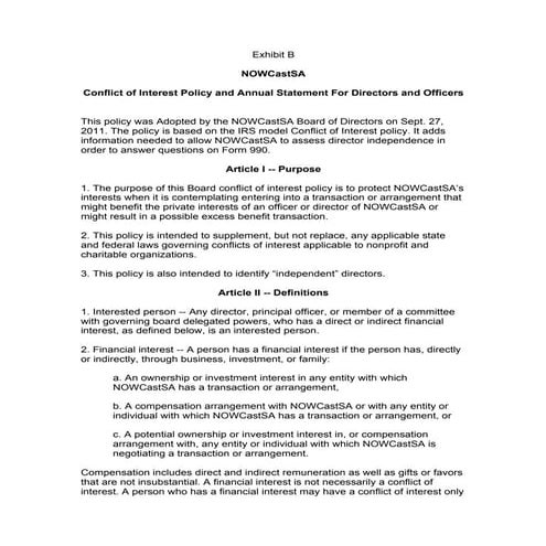 Conflict of Interest Policy and Statement