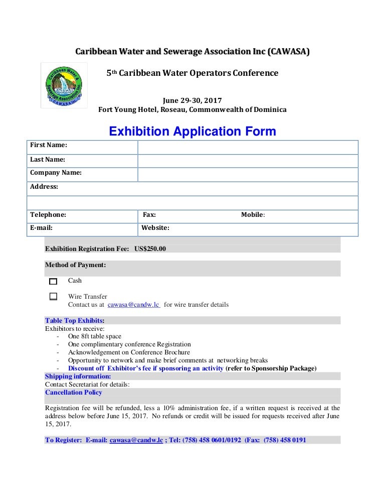 5th caribbean water operators conference exhibition application fo exhibition form
