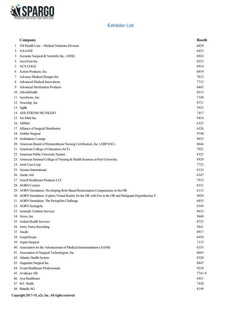 Exhibitor list