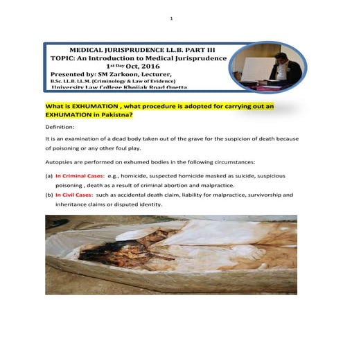 Exhumation { Medical Jurisprudence} 