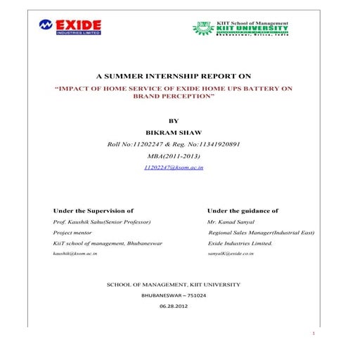 Exide summer internship report