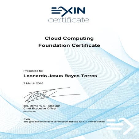 Cloud Computing Foundation - Certificate by EXIN