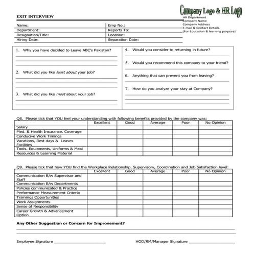 Exit interview form  by zeeshan moiez ali