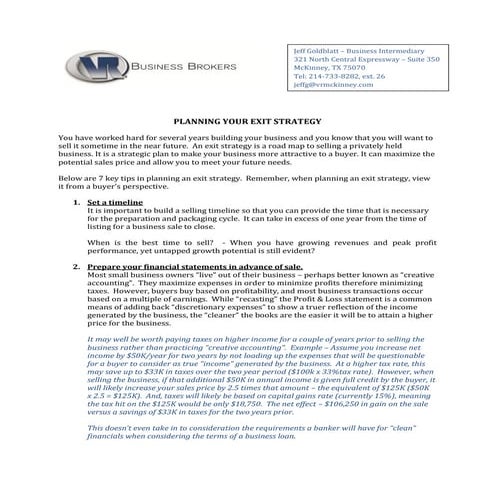 Exit strategy summary