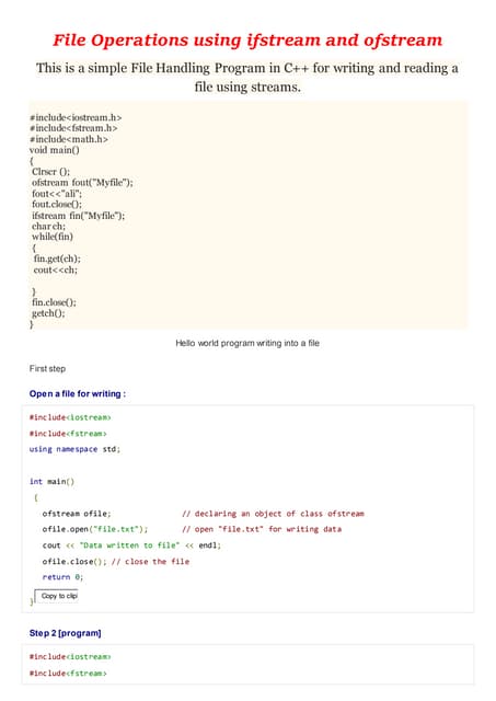 File handling complete programs in c++ | PDF