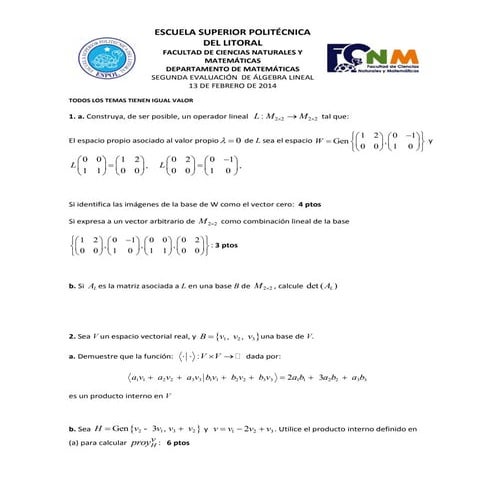 Exámenes álgebra lineal segundo y tercera evaluación