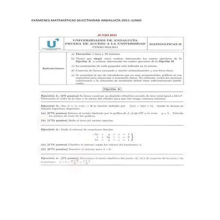 Exámenes matemáticas selectividad andalucía 2011