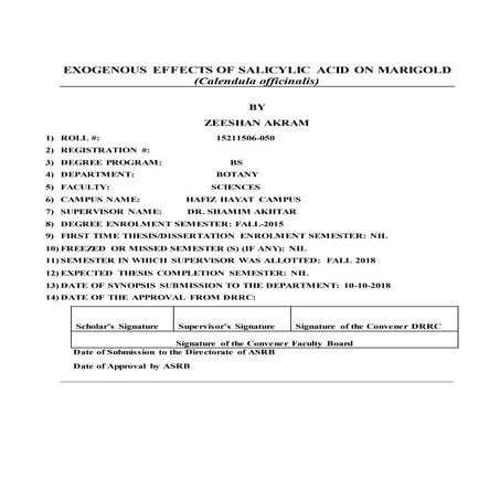 Exogenous effects of salicylic acid on marigold