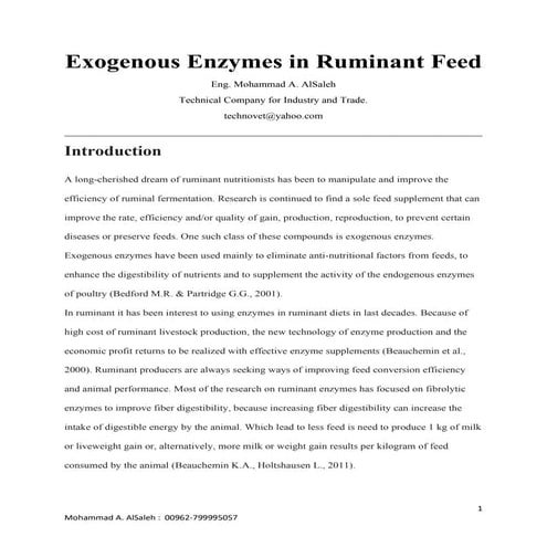 Exogenous enzymes in ruminant feed