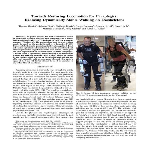 Towards Restoring Locomotion for Paraplegics: Realizing Dynamically Stable Wa...
