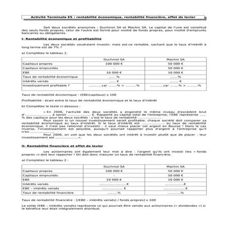 Exercice sur rentabilité et profitabilité | PDF