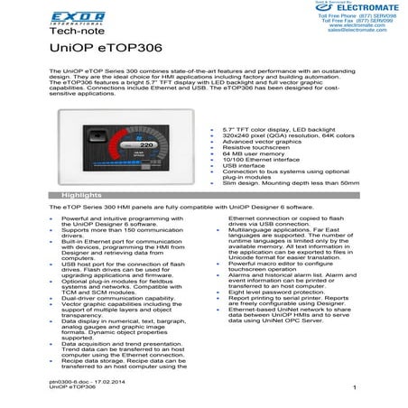 Exor e top306_specsheet