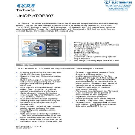 Exor e top307_specsheet