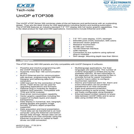 Exor e top308_specsheet