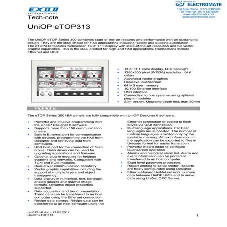 Exor e top313_specsheet