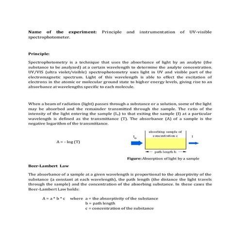 Principle and instrumentation of UV-visible spectrophotometer.