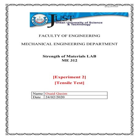 Strength of material lab, Exp 2: Tensile test 