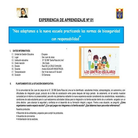 EXPERIENCIA DE APRENDIZAJE SEGUNDO GRADO RURAL