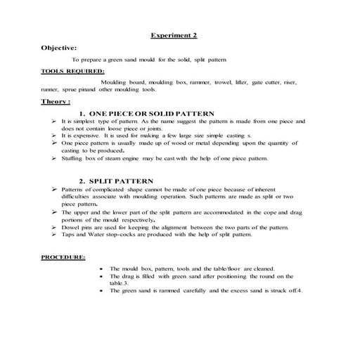 To prepare a green sand mould for the solid, split pattern