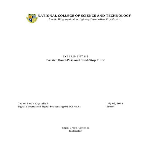 Exp2 passive band pass and band-stop filter