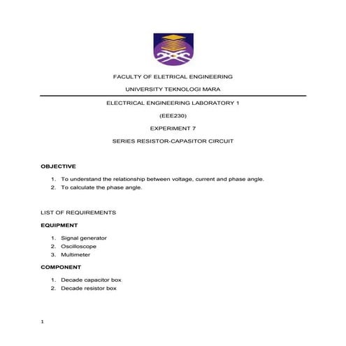 SERIES RESISTOR-CAPASITOR CIRCUIT experiment 7