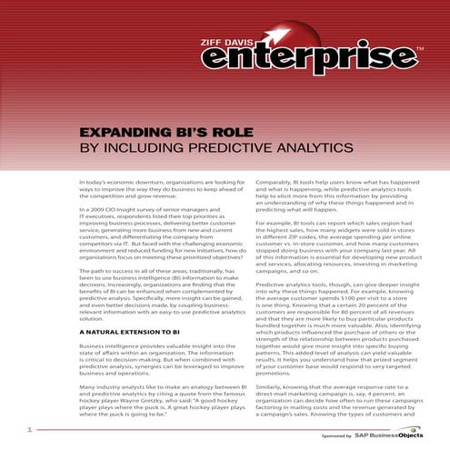Expanding BIs role by including Predictive Analytics