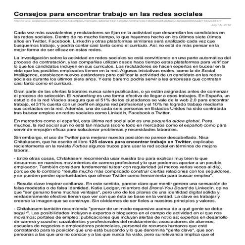 Consejos para encontrar trabajo en las redes sociales