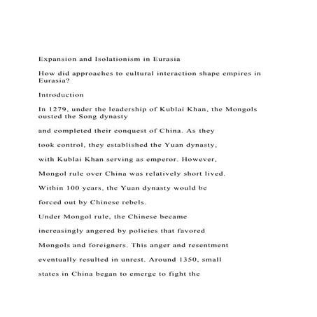 Expansion and Isolationism in Eurasia How did approaches t.docx